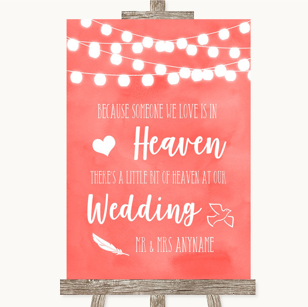 Coral Watercolour Lights Heaven Loved Ones Personalized Wedding Sign