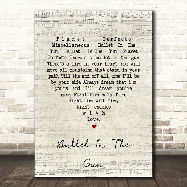 Planet Perfecto Bullet In The Gun Script Heart Song Lyric Print