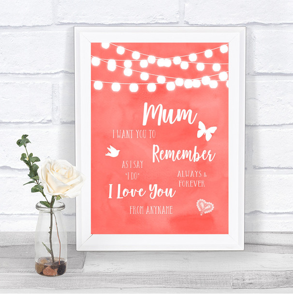 Coral Watercolour Lights I Love You Message For Mum Personalized Wedding Sign