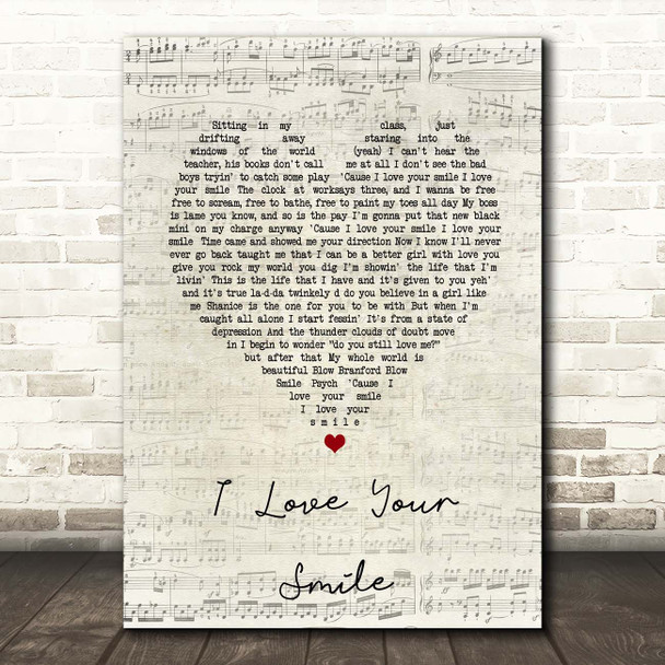 Shanice I Love Your Smile Script Heart Song Lyric Print