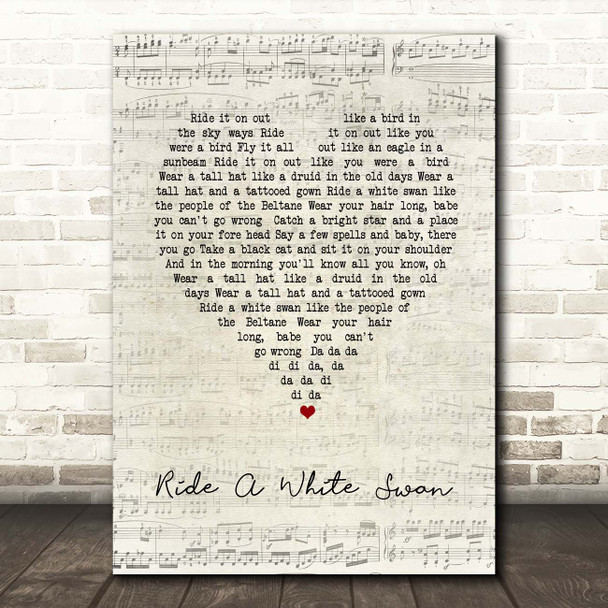 T. Rex Ride A White Swan Script Heart Song Lyric Print