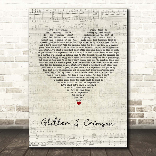 All Time Low Glitter & Crimson Script Heart Song Lyric Print