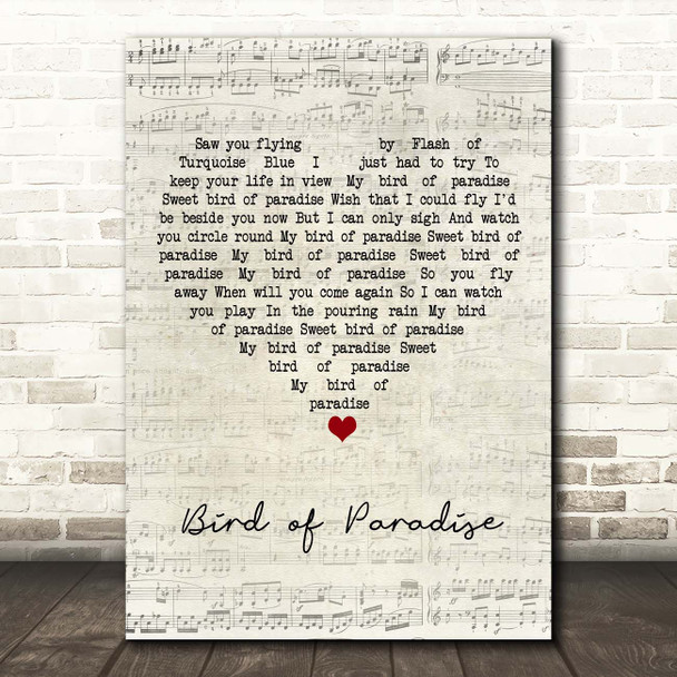 Snowy White Bird of Paradise Script Heart Song Lyric Print