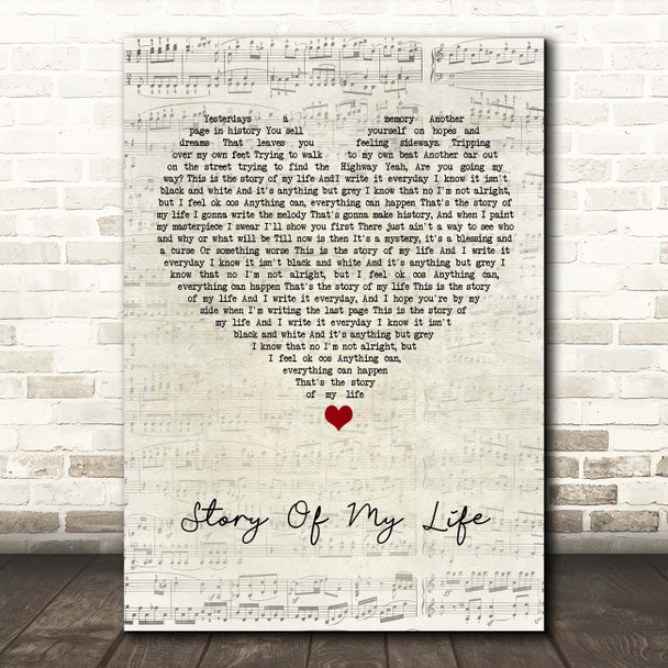 Bon Jovi Story Of My Life Script Heart Song Lyric Print