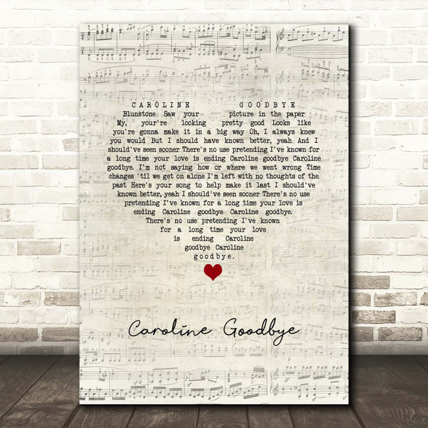 Colin Blunstone Caroline Goodbye Script Heart Song Lyric Print