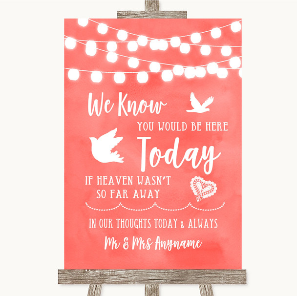 Coral Watercolour Lights Loved Ones In Heaven Personalized Wedding Sign