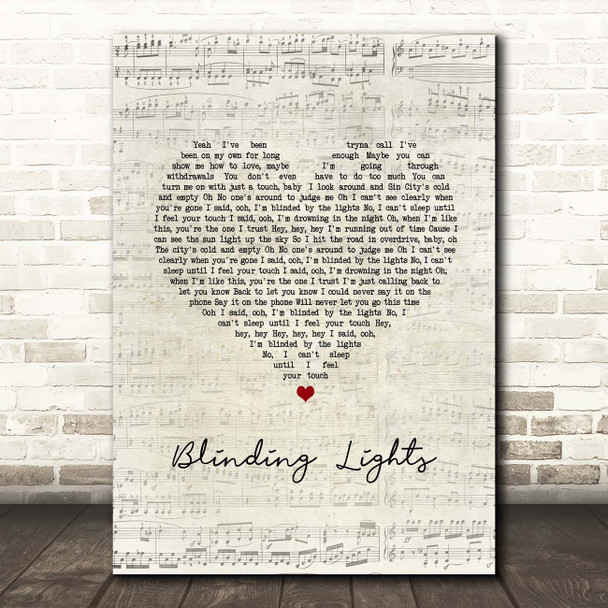 The Weeknd Blinding Lights Script Heart Song Lyric Print