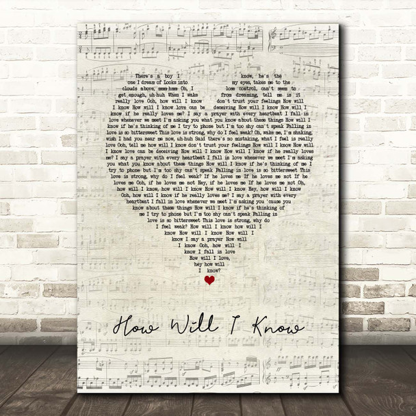 Whitney Houston How Will I Know Script Heart Song Lyric Print