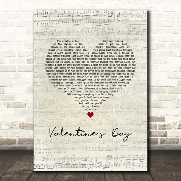 Bruce Springsteen Valentine's Day Script Heart Song Lyric Print