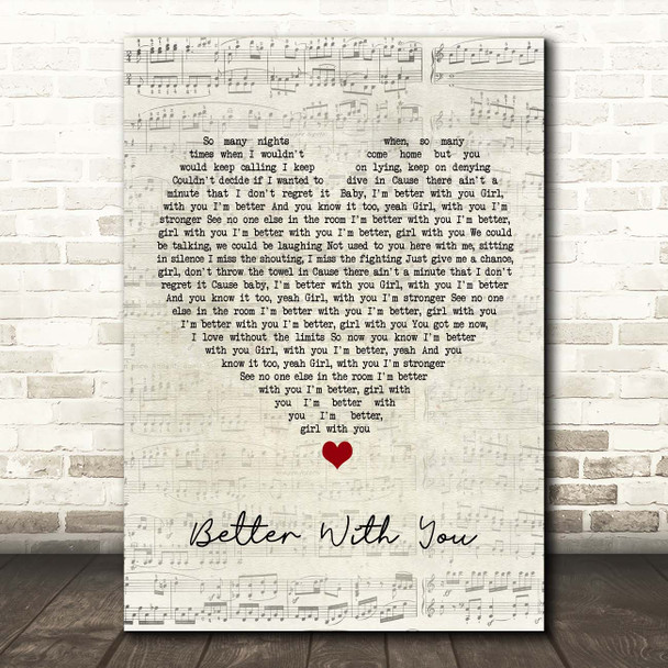 Craig David Better With You Script Heart Song Lyric Print