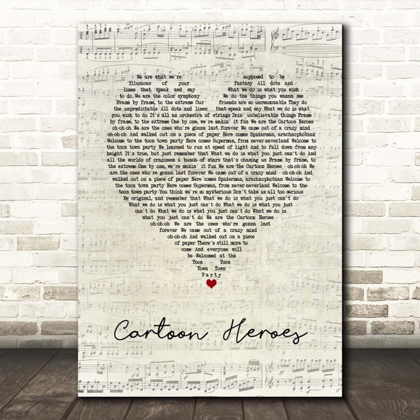 Aqua Cartoon Heroes Script Heart Song Lyric Print