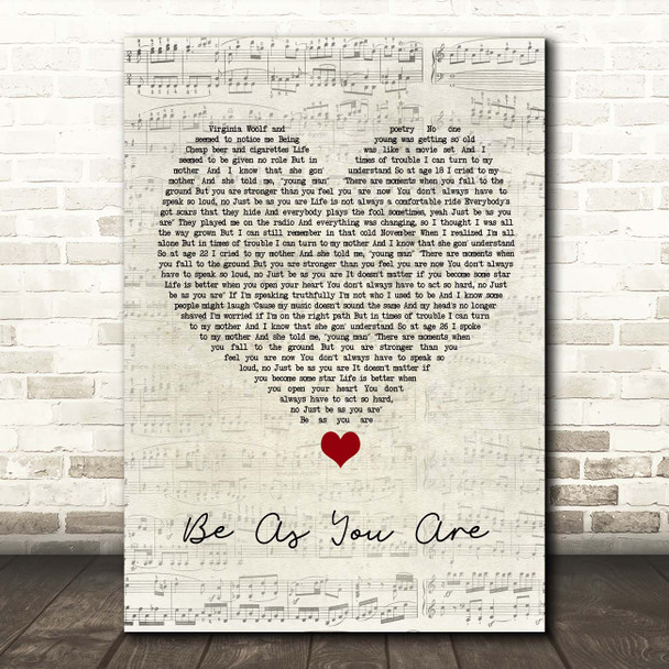 Mike Posner Be As You Are Script Heart Song Lyric Print