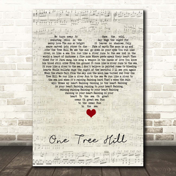 U2 One Tree Hill Script Heart Song Lyric Print