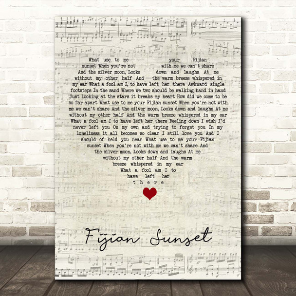 Ali Campbell Fijian Sunset Script Heart Song Lyric Print