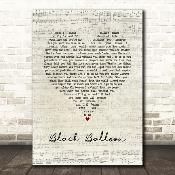 Goo Goo Dolls Black Balloon Script Heart Song Lyric Print