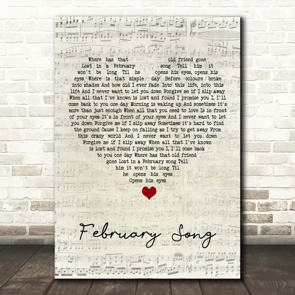 Josh Groban February Song Script Heart Song Lyric Print