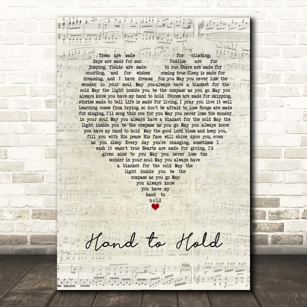 Caleb and Kelsey Hand to Hold Script Heart Song Lyric Print