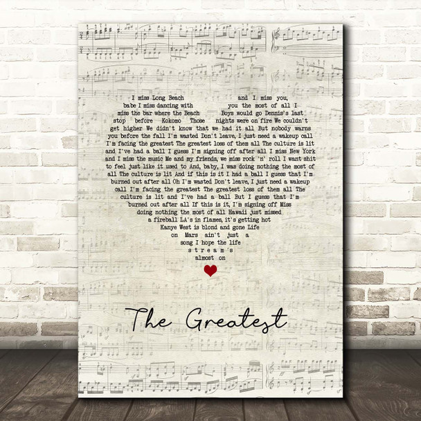 Lana Del Rey The Greatest Script Heart Song Lyric Print