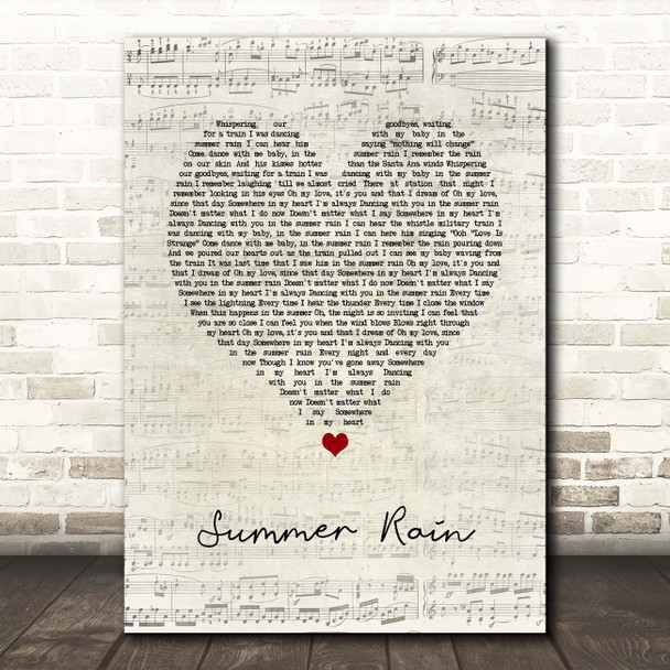 Belinda Carlisle Summer Rain Script Heart Song Lyric Print