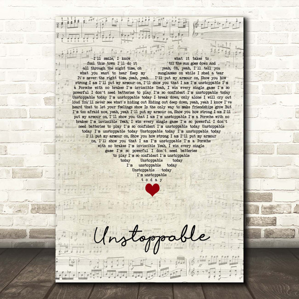 Sia Unstoppable Script Heart Song Lyric Print