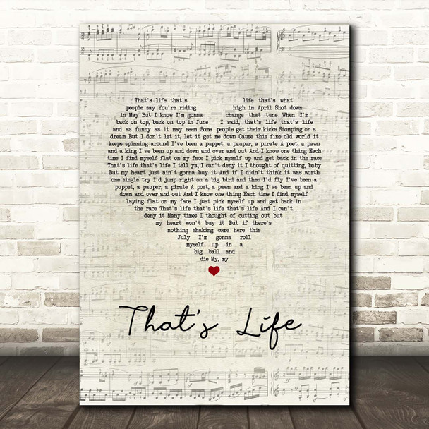 Frank Sinatra That's Life Script Heart Song Lyric Print