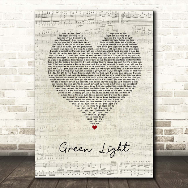 John Legend Green Light Script Heart Song Lyric Print