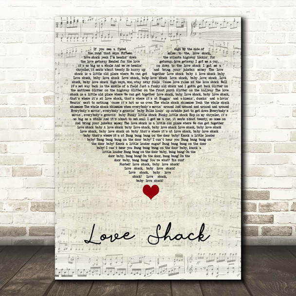 B-52s Love Shack Script Heart Song Lyric Print