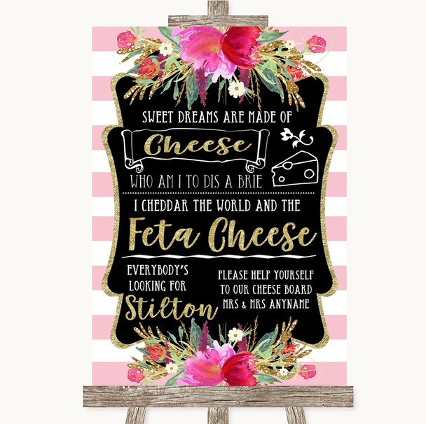 Gold & Pink Stripes Cheeseboard Cheese Song Personalized Wedding Sign