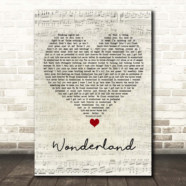 Taylor Swift Wonderland Script Heart Song Lyric Print