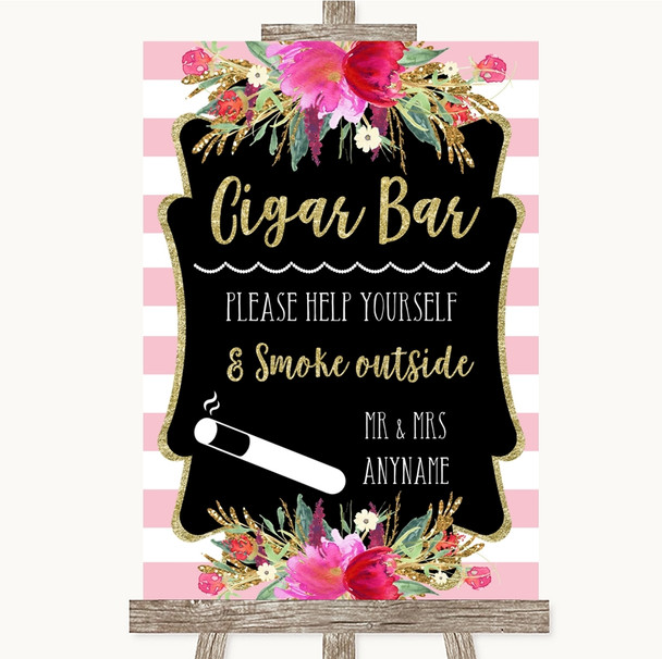 Gold & Pink Stripes Cigar Bar Personalized Wedding Sign