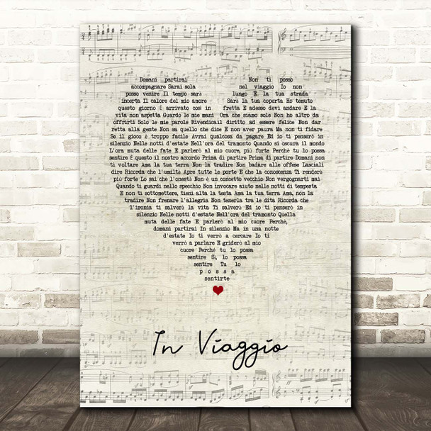 Fiorella Mannoia In viaggio Script Heart Song Lyric Print