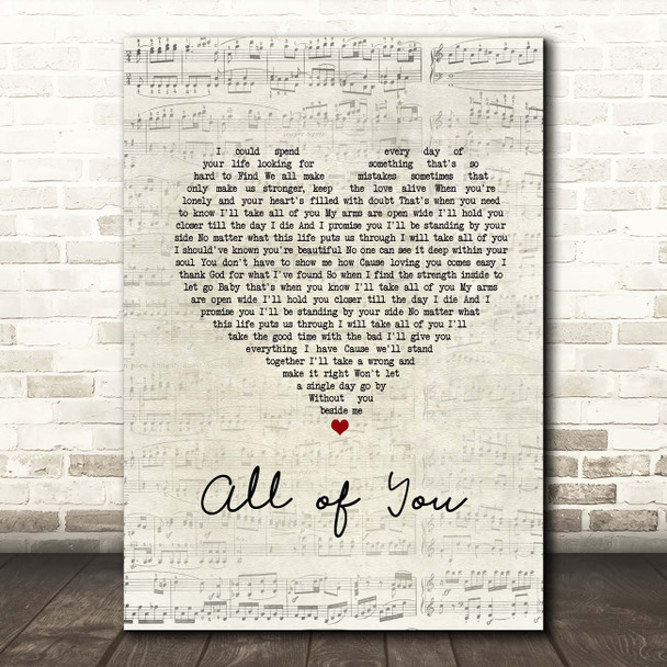 Journey South All of You Script Heart Song Lyric Print