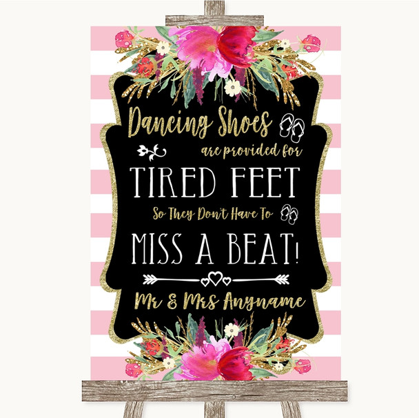 Gold & Pink Stripes Dancing Shoes Flip-Flop Tired Feet Personalized Wedding Sign