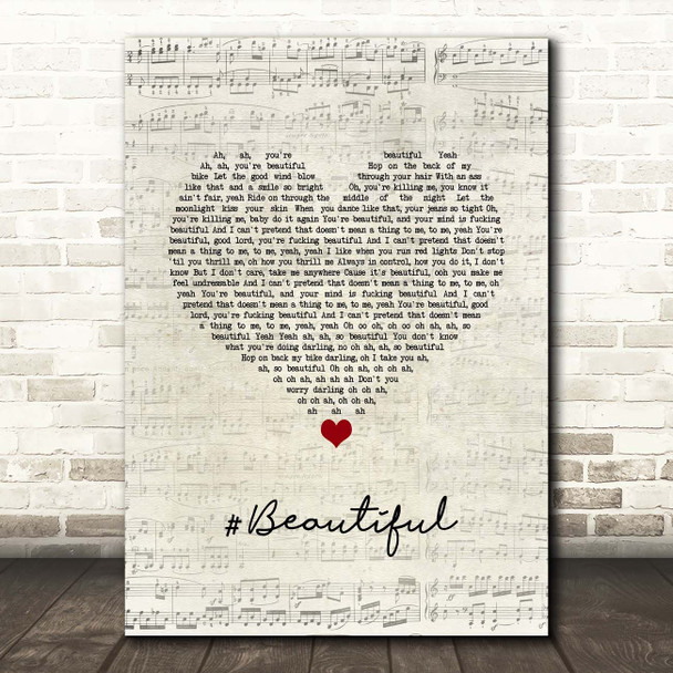 Mariah Carey feat. Miguel #Beautiful Script Heart Song Lyric Print