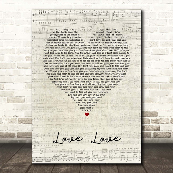 Take That Love Love Script Heart Song Lyric Print