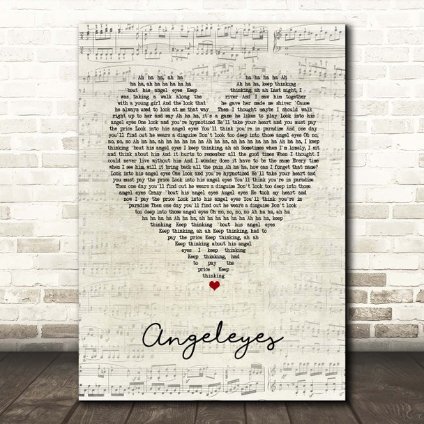 ABBA Angeleyes Script Heart Song Lyric Print