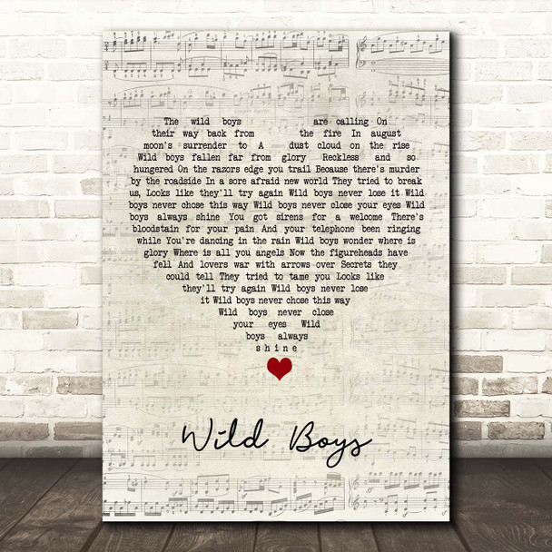 Duran Duran Wild Boys Script Heart Song Lyric Print