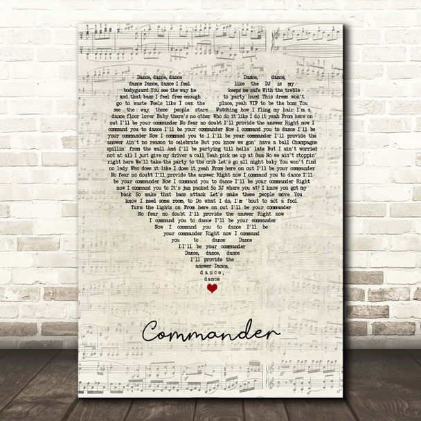 Kelly Rowland ft. David Guetta Commander Script Heart Song Lyric Print