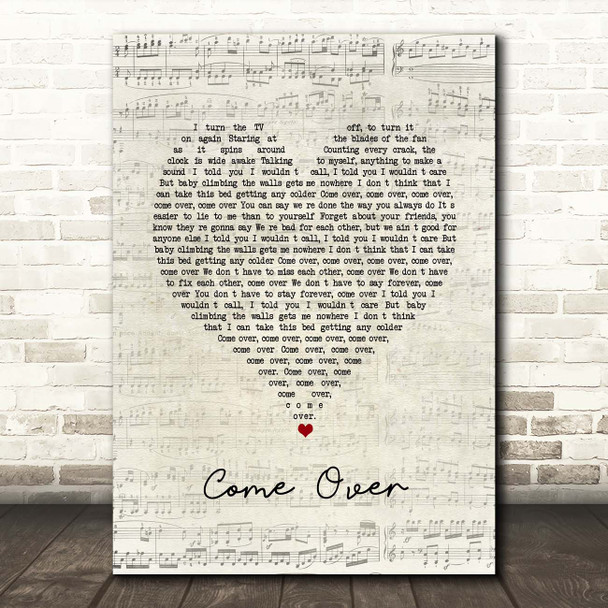 Kenny Chesney Come Over Script Heart Song Lyric Print