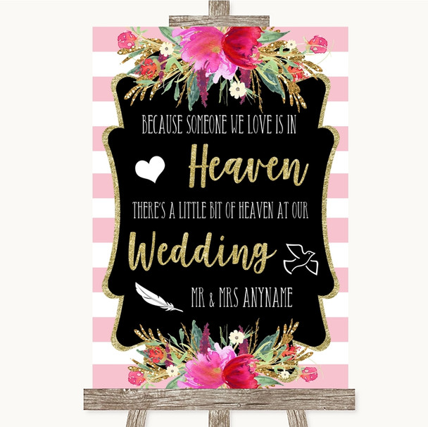 Gold & Pink Stripes Heaven Loved Ones Personalized Wedding Sign