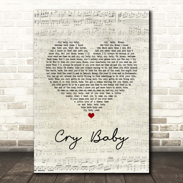 Janis Joplin Cry Baby Script Heart Song Lyric Print