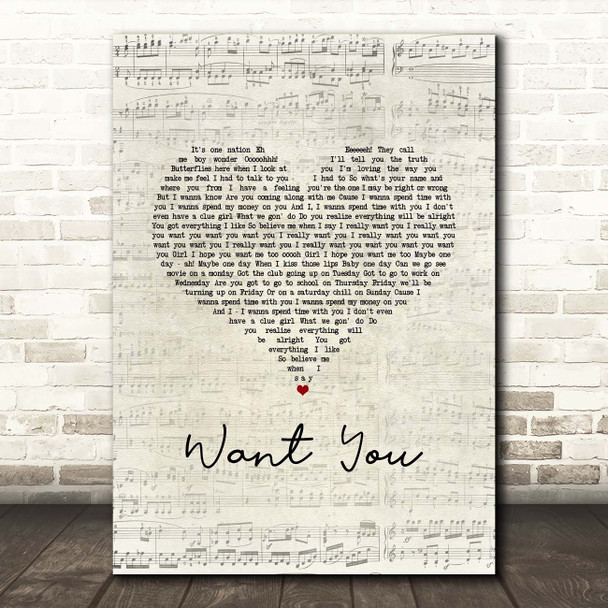 Ayo Jay Want You Script Heart Song Lyric Print