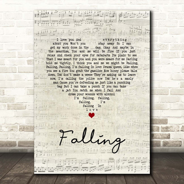 The Lumineers Falling Script Heart Song Lyric Print