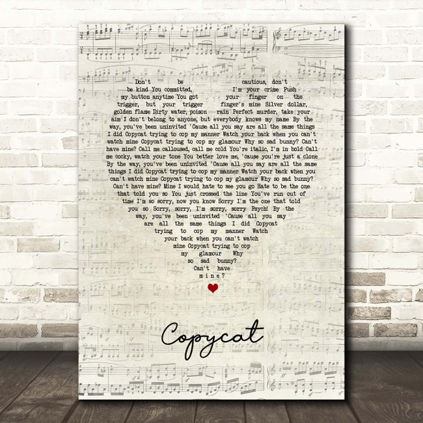 Billie Eilish Copycat Script Heart Song Lyric Print