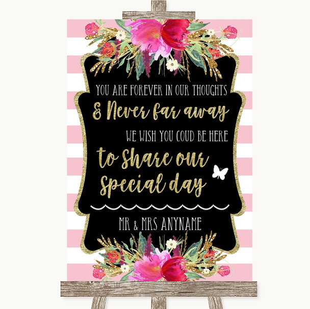 Gold & Pink Stripes In Our Thoughts Personalized Wedding Sign