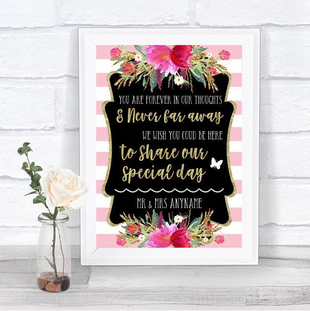 Gold & Pink Stripes In Our Thoughts Personalized Wedding Sign