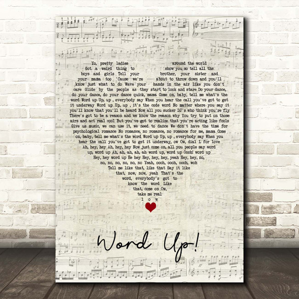 Cameo Word Up Script Heart Song Lyric Print