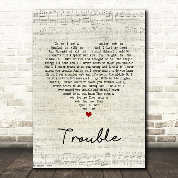 Coldplay Trouble Script Heart Song Lyric Print