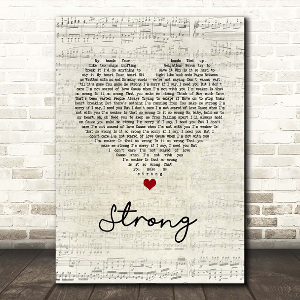 One Direction Strong Script Heart Song Lyric Print