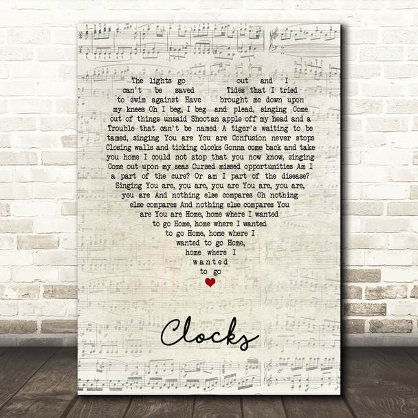 Coldplay Clocks Script Heart Song Lyric Print
